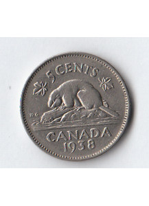 1938 - CANADA 5 Cents Nickel Castoro circolato